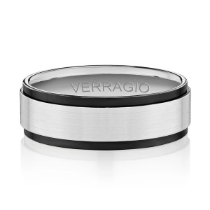 Verragio VWS-204-7 14 Karat men's wedding band, top view with black edge accents