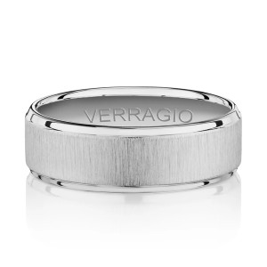 Verragio VWS-207-7 14 Karat men's wedding band, front view of the satin face with polished stepped edges