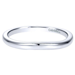 Gabriel & Co. WB8075W4JJJ 14 karat white gold wedding band, front view of a plain polished rounded surface with a slight flattening at the top