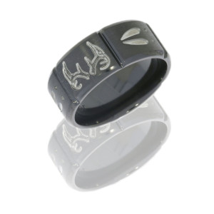 Lashbrook Z9B6SEG/DEERTRACKANTLER SILVER-BLACK Zirconium Wedding Ring or Band