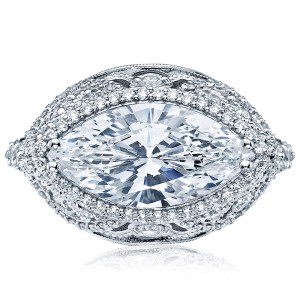 Tacori RoyalT platinum diamond engagement ring with marquise center stone