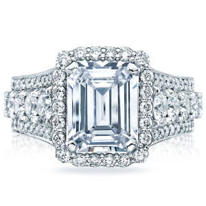 Tacori RoyalT HT2613EC10X8 18 karat white gold diamond engagement ring with emerald-cut center stone