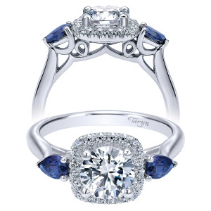 Taryn 14k White Gold Round 3 Stones Halo Engagement Ring TE10785W44SA