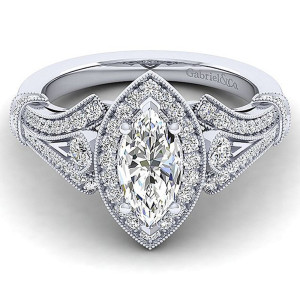 Gabriel 14 Karat Marquise Halo Engagement Ring ER14305W44JJ