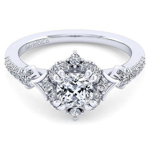 Gabriel 14 Karat Cushion Cut Halo Engagement Ring ER14411C4W44JJ