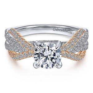Gabriel 14K White/Rose Gold Round Diamond Engagement Ring ER14418R4T44JJ
