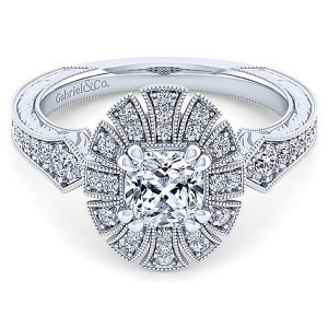 Gabriel 14 Karat Cushion Cut Halo Engagement Ring ER14445C4W44JJ
