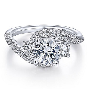 Gabriel 14 Karat Round 3 Stone Engagement Ring ER14465R4W44JJ