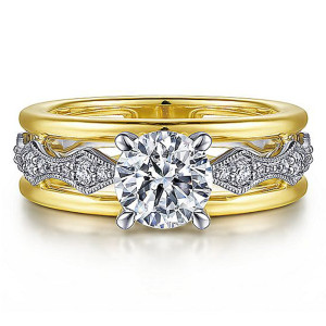 Gabriel 14k White/Yellow Round Diamond Engagement Ring ER15543R4M44JJ