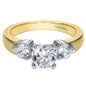 Gabriel 14 Karat Two-Tone Round 3 Stone Engagement Ring ER2789M43JJ