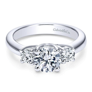 Gabriel 14 Karat Round 3 Stones Engagement Ring ER3813W44JJ