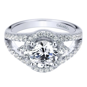 Gabriel 14 Karat Round 3 Stones Engagement Ring ER9283W44JJ