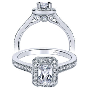 Taryn 14k White Gold Emerald Cut Halo Engagement Ring TE9502W44JJ