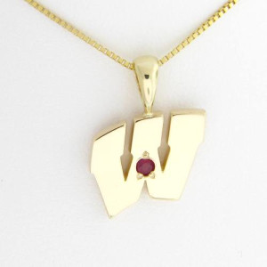 UW Motion "W" 14 Kt Yellow Gold Pendant - Medium with Ruby