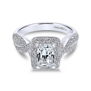 Gabriel 14 Karat Emerald Cut Halo Engagement Ring ER10747W44JJ
