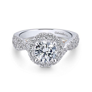 Gabriel 14k White/Rose Round Halo Engagement Ring ER12822R4T44JJ