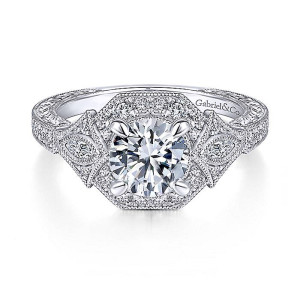Gabriel 14 Karat Round Halo Engagement Ring ER14440R4W44JJ