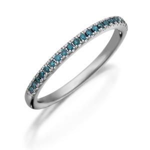 Henri Daussi R1-10 Diamond Band Single Line of Irradiated Blue Diamonds