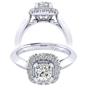 Taryn 14k White Gold Cushion Cut Perfect Match Engagement Ring TE001B4AJW44JJ