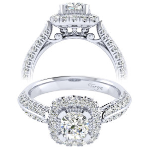 Taryn 14k White Gold Cushion Cut Perfect Match Engagement Ring TE002B3AJW44JJ