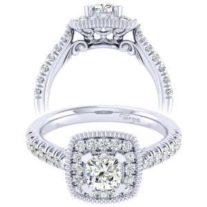 Taryn 14k White Gold Cushion Cut Perfect Match Engagement Ring TE039B3AKW44JJ