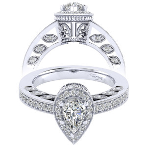 Taryn 14k White Gold Pear Shape Halo Engagement Ring TE5854W44JJ