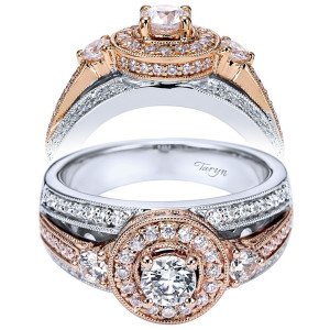 Taryn 14k White/Rose Gold Round 3 Stones Engagement Ring TE94032T44JJ