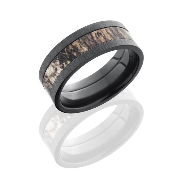 Lashbrook ZCAMO8F14 MOSSYOAK CROSS SATIN BLACK Camo Wedding Ring or Band TQ Diamonds