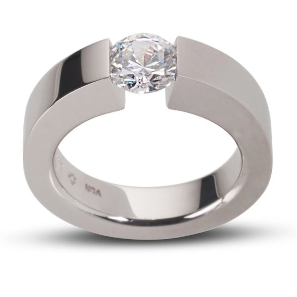 Kretchmer 18 Karat Flat Shaped FS Tension Set Ring TQ Diamonds