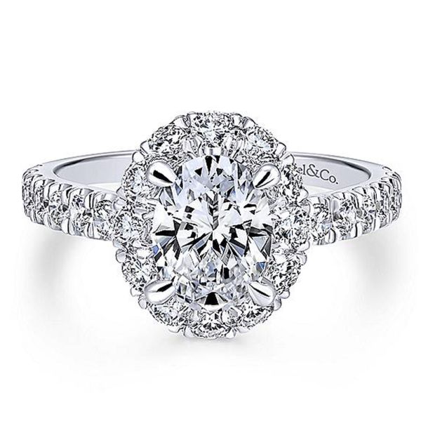 Gabriel 18 Karat Oval Halo Engagement Ring ER12647O4W84JJ TQ