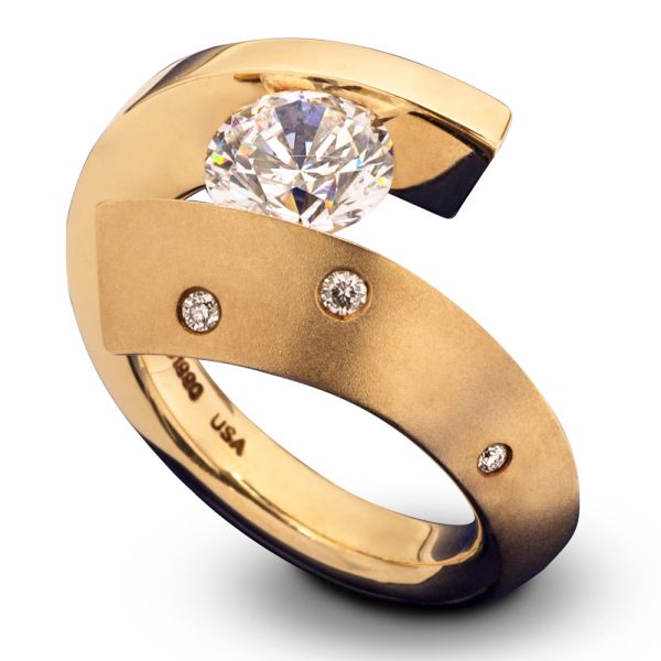 Kretchmer 18 Karat Omega Round Tension Set Ring with 5-Row Pave Diamonds