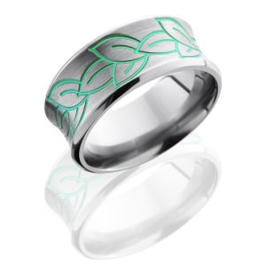 Lashbrook 10CBLEAVES Green Ano Satin-Polish Titanium Wedding Ring or Band