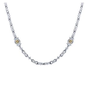 Gabriel Fashion Silver / 18 Karat Two-Tone Roaring 20's Diamond By The Yard Necklace NK2474-20MYJJJ