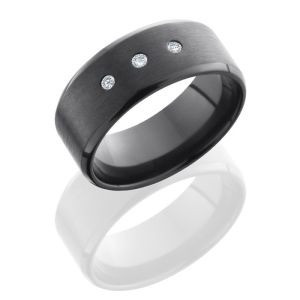 Lashbrook Z9B(NS)DIA3X.03F Satin-Polish Zirconium Damascus Steel Wedding Ring or Band