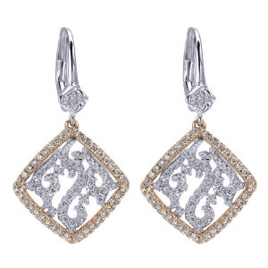 Gabriel Fashion 14 Karat Two-Tone Lusso Diamond Drop Earrings EG11989T44JJ