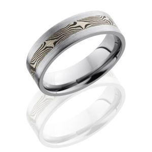 Lashbrook 7F13-M14KWSH Satin Titanium Mokume Gane Wedding Ring or Band