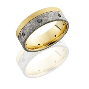 Lashbrook 18KY8F15OCE/METEORITBLKDIA7X.04 BEADBLAST Meteorite Wedding Ring or Band