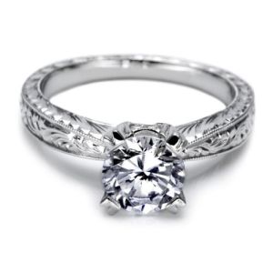 Tacori Platinum Hand Engraved Solitaire Engagement Ring 10937