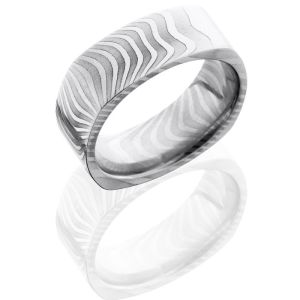 Lashbrook D8FSQTIGER Polish Damascus Steel Wedding Ring or Band