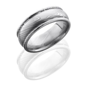 Lashbrook D8RED Polish Damascus Steel Wedding Ring or Band