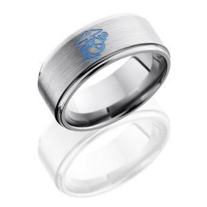 Lashbrook 9FGEMARINE Blue Ano Satin-Polish Titanium Wedding Ring or Band