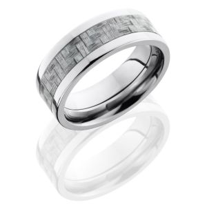Lashbrook C8F14-SilverCF Polish Titanium Carbon Fiber Wedding Ring or Band