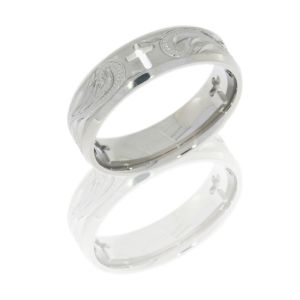 Lashbrook 7B/SCROLLS/3MILLEDCROSSES SATIN-POLISH Titanium Wedding Ring or Band