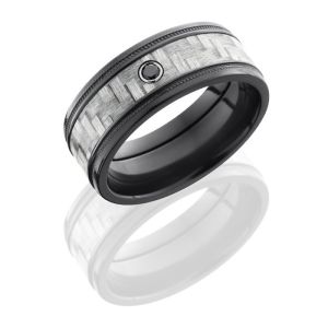 Lashbrook ZC9FGEW2MIL14-SilverCFBLKDIA.05B Polish Zirconium Carbon Fiber Wedding Ring or Band