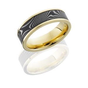 Lashbrook 18KYPF7F15/FLATTWIST ACID-POLISH Damascus Steel Wedding Ring or Band