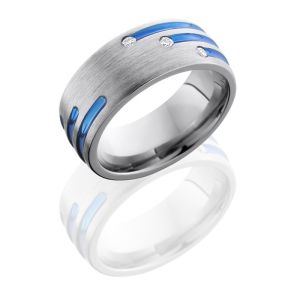 Lashbrook 8DSTAGGERDIA3X.03F Blue Ano Satin Titanium Wedding Ring or Band