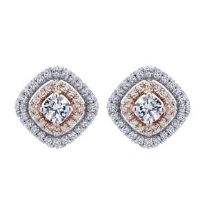 Gabriel Fashion 14 Karat Two-Tone Clustered Diamonds Stud Earrings EG12646T44JJ