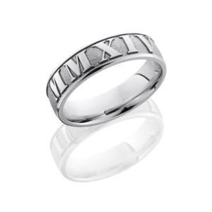 Lashbrook 14KW6D/LCVROMANNUMERAL2 SANDBLAST-POLISH Precious Metal Wedding Ring or Band