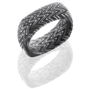 Lashbrook D8DSQZEBRA Acid Damascus Steel Wedding Ring or Band