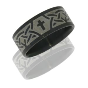 Lashbrook BZ-9F-MCT/CROSSES POLISH Zirconium Wedding Ring or Band